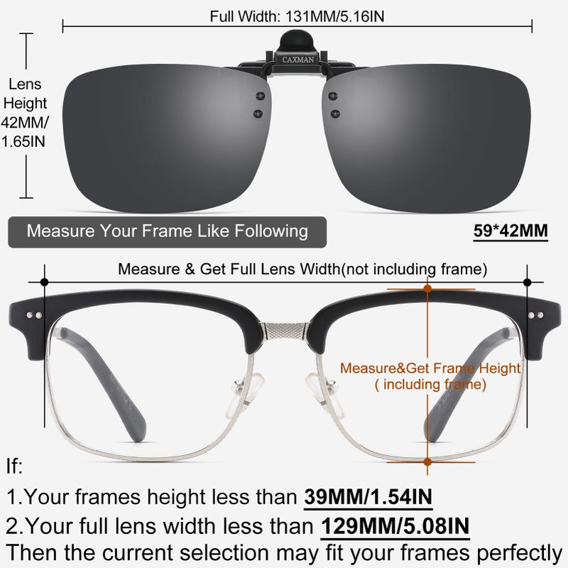 CAXMAN Polarized Clip-on Flip Up Metal Clip Rimless Sunglasses, Lightweight, Black Lens 59 * 42mm - Image 4